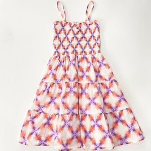 Janie and Jack Girl’s Purple Tie Dye Tiered Floral Cotton Smocked Sundress